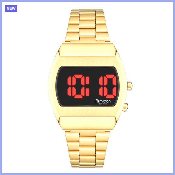Sport Retro Digital Bracelet Watch with Gold-Tone Case